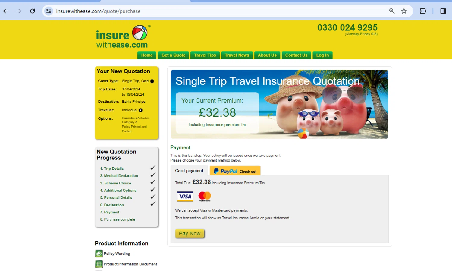 InsureWithEase.com checkout page showing InsureWithEase.com promo code box | Screenshot taken by SimplyCodes community member on Apr 1, 2024