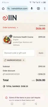 MARKGROVES20 coupon verification screenshot