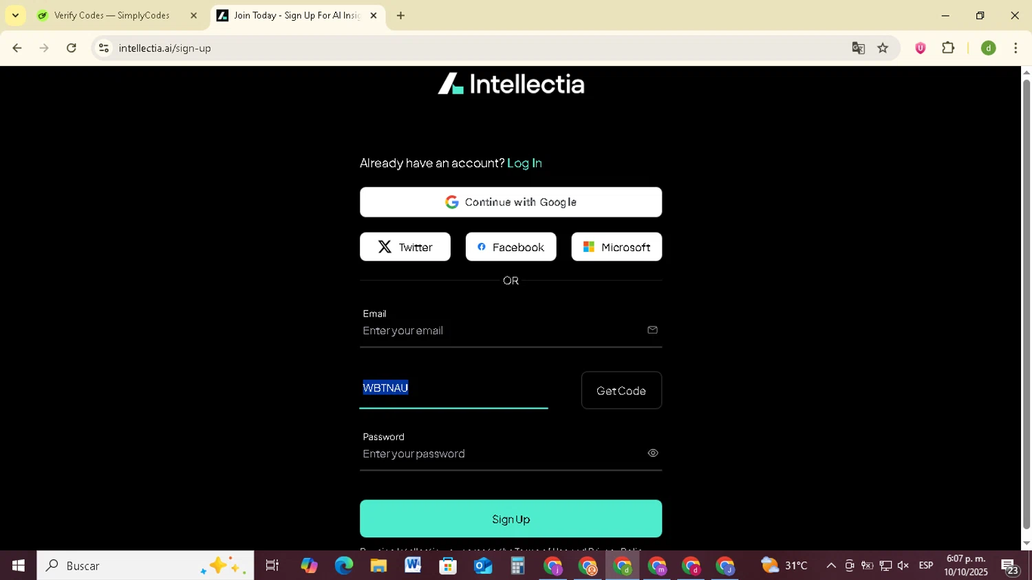 intellectia.AI promo code screenshot showing code WBTNAU9B applied at intellectia.AI checkout page. Uploaded by SimplyCodes community member SavingsSentinel833 on Oct 10, 2025