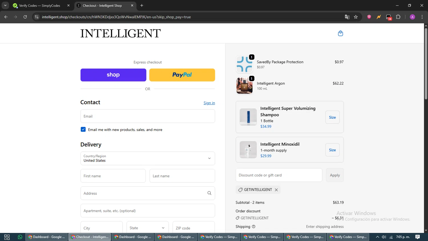 Intelligent Shop discount code screenshot showing code GETINTELLIGENT applied at Intelligent Shop checkout page. Uploaded by SimplyCodes community member CouponScout5403 on Sep 23, 2025