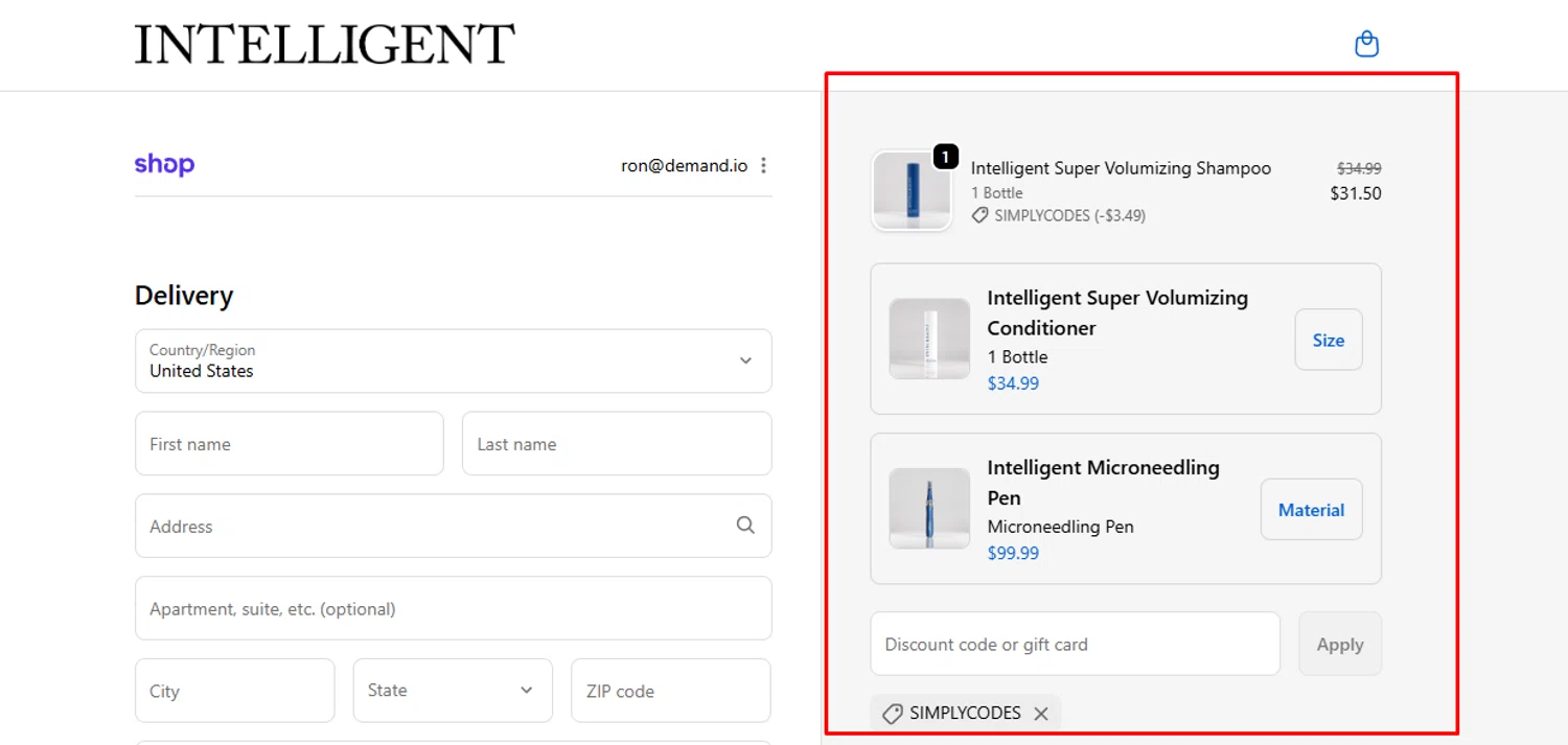 Intelligent Shop discount code screenshot showing code KNOJI applied at Intelligent Shop checkout page. Uploaded by SimplyCodes community member Swiftdealz on Sep 19, 2025