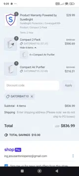 GATORBAIT10 coupon verification screenshot