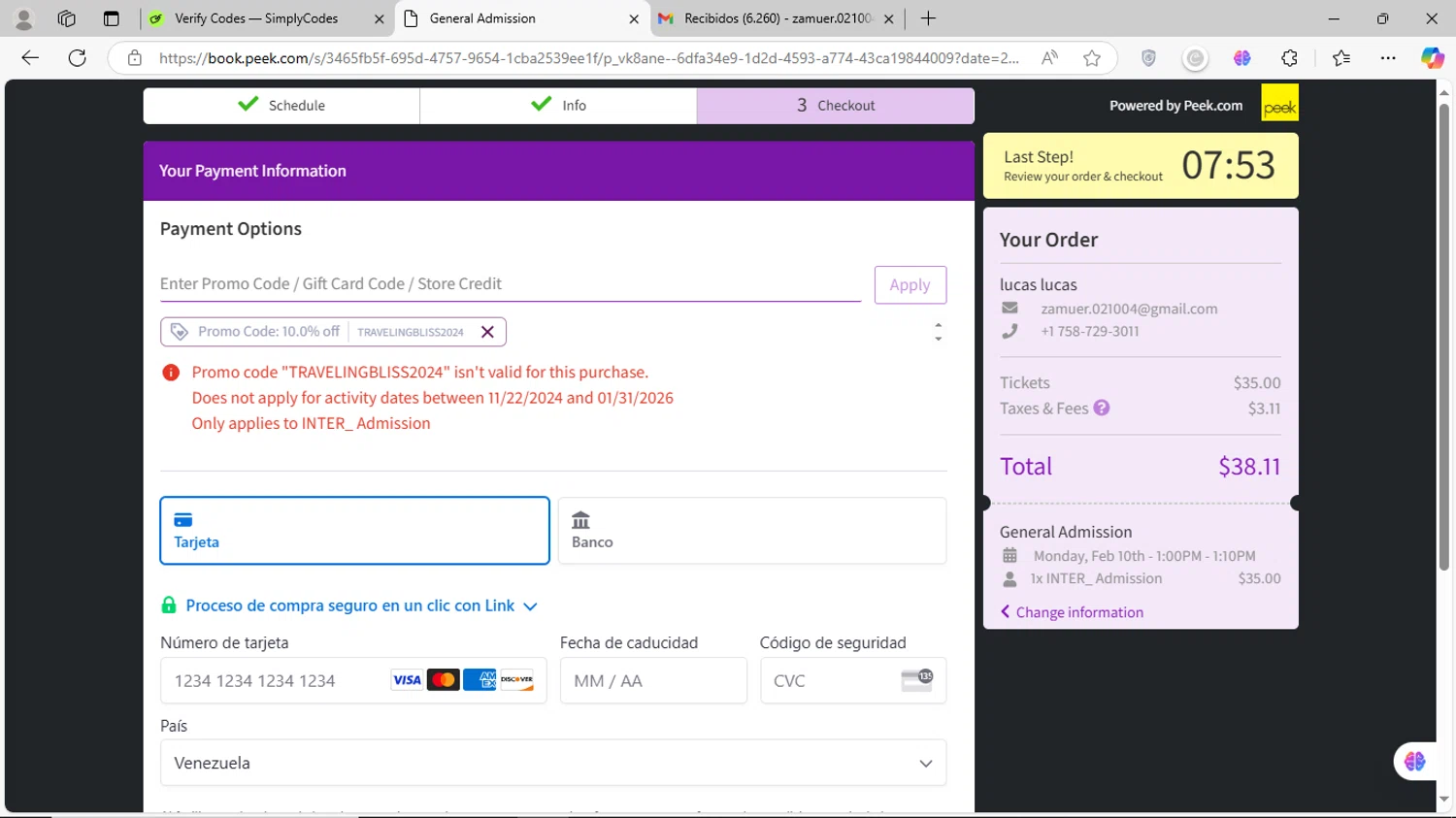 INTER discount code screenshot showing code TRAVELINGBLISS2024 applied at INTER checkout page. Uploaded by SimplyCodes community member MagnificentVirtuoso8433 on Feb 10, 2025