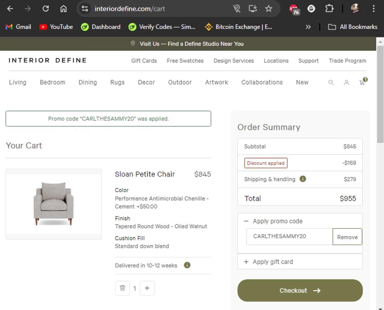 where to use Interior Define promo code box