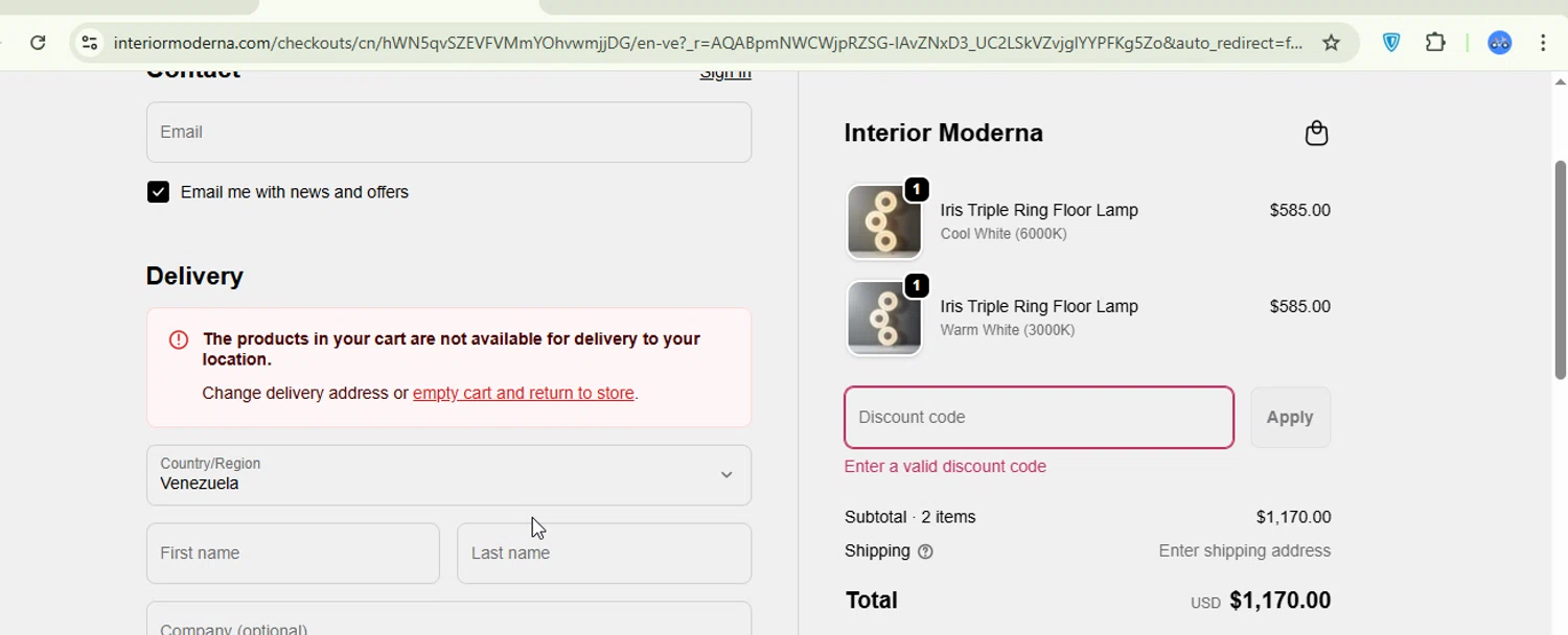 Interior Moderna promo code screenshot showing code DPF10 applied at Interior Moderna checkout page. Uploaded by SimplyCodes community member Logoteam on Nov 29, 2025