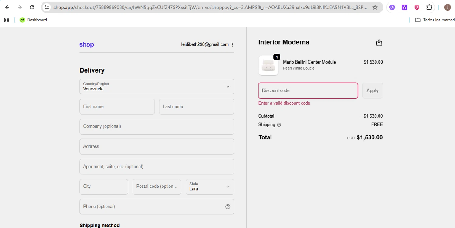 Interior Moderna promo code screenshot showing code BR10 applied at Interior Moderna checkout page. Uploaded by SimplyCodes community member Jose29 on Nov 29, 2025