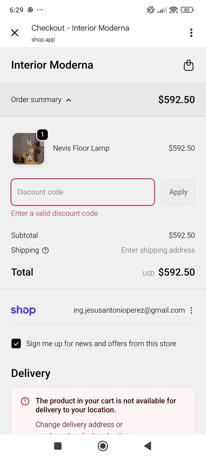 Interior Moderna promo code screenshot showing code WELCOME10 applied at Interior Moderna checkout page. Uploaded by SimplyCodes community member ShieldWhiz4659 on Nov 24, 2025
