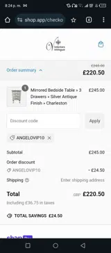 ANGELOVIP10 coupon verification screenshot