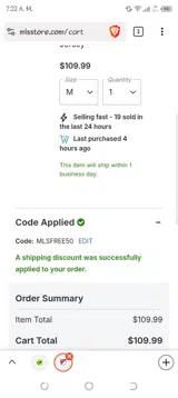 MLSFREE50 coupon verification screenshot