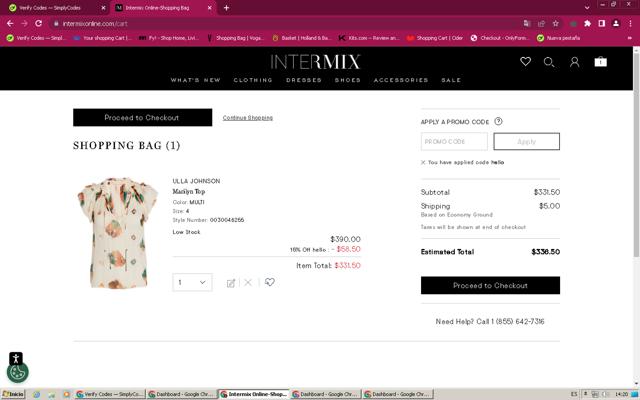 Intermix checkout page showing Intermix promo code box | Screenshot taken by SimplyCodes community member on Jun 24, 2024