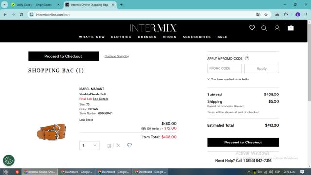Intermix checkout page showing Intermix promo code box | Screenshot taken by SimplyCodes community member on Dec 22, 2024