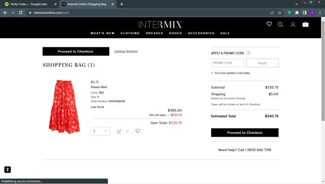 Intermix checkout page showing Intermix promo code box | Screenshot taken by SimplyCodes community member on Jun 15, 2024