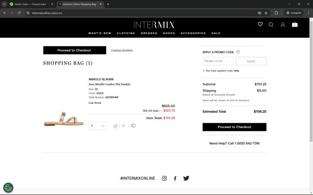 Intermix checkout page showing Intermix promo code box | Screenshot taken by SimplyCodes community member on Oct 29, 2024