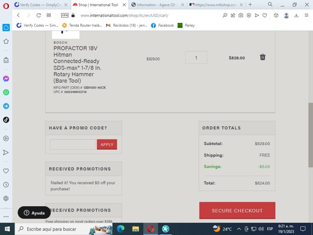 International Tool checkout page showing International Tool promo code box | Screenshot taken by SimplyCodes community member on Jan 19, 2023