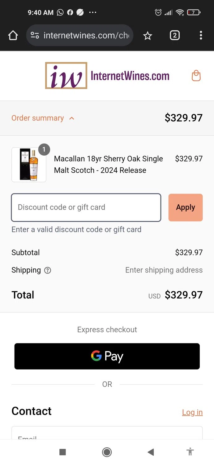 Internet Wines discount code screenshot showing code 10OFF175 applied at Internet Wines checkout page. Uploaded by SimplyCodes community member Mujerdejunnior on Feb 3, 2025