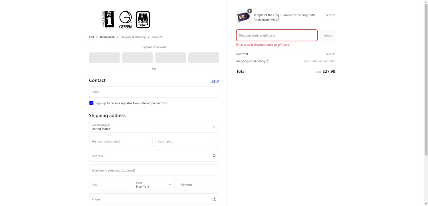 Interscope Records discount code screenshot showing code DAD20 applied at Interscope Records checkout page. Uploaded by SimplyCodes community member CleverHawk1744 on Jun 17, 2025