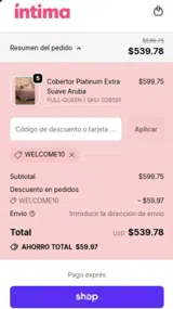 WELCOME10 coupon verification screenshot