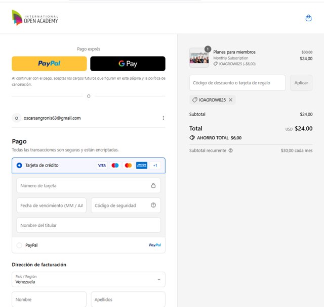 International Open Academy checkout page showing International Open Academy promo code box | Screenshot taken by SimplyCodes community member on Aug 20, 2025