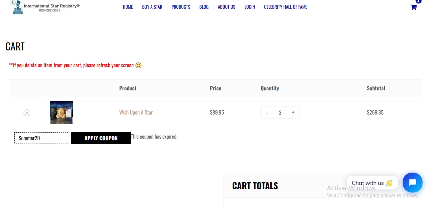 International Star Registry promo code screenshot showing code Summer20 applied at International Star Registry checkout page. Uploaded by SimplyCodes community member GoldSeeker7901 on Sep 3, 2025