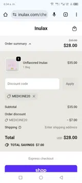 MEDICINE20 coupon verification screenshot