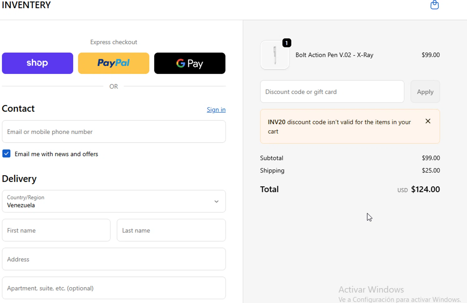 Inventery promo code screenshot showing code INV20 applied at Inventery checkout page. Uploaded by SimplyCodes community member BudgetGuardian5712 on Feb 5, 2026