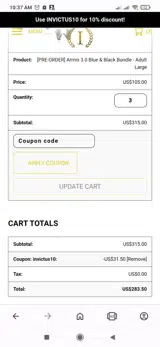 INVICTUS10 coupon verification screenshot