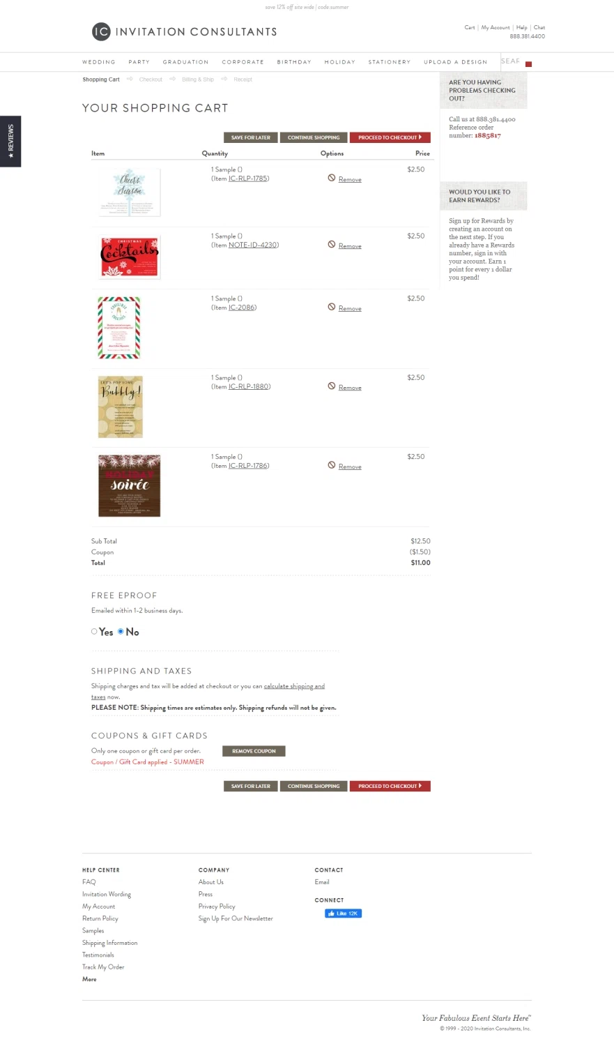 Invitation Consultants checkout page showing Invitation Consultants promo code box | Screenshot taken by SimplyCodes community member on Sep 8, 2020