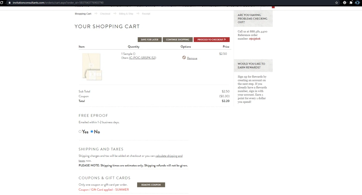Invitation Consultants checkout page showing Invitation Consultants promo code box | Screenshot taken by SimplyCodes community member on Oct 31, 2020