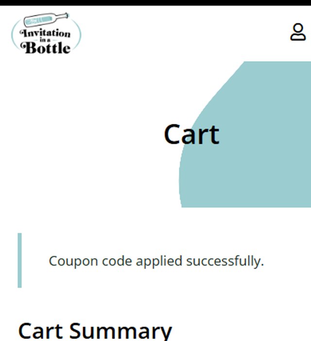 Invitation In A Bottle checkout page showing Invitation In A Bottle coupon code box | Screenshot taken by SimplyCodes community member on May 24, 2025