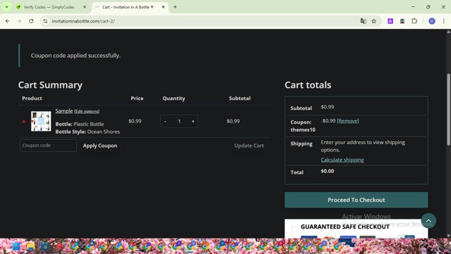 Invitation In A Bottle checkout page showing Invitation In A Bottle coupon code box | Screenshot taken by SimplyCodes community member on Jun 28, 2025
