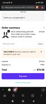 INVZI coupon verification screenshot