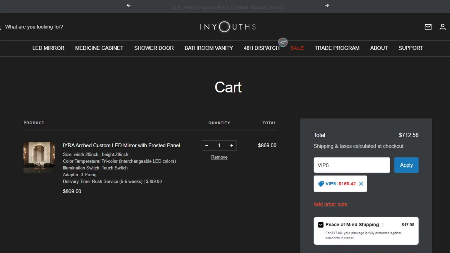 Inyouths discount code screenshot showing code VIP5 applied at Inyouths checkout page. Uploaded by SimplyCodes community member Marboroooooooooooo on Aug 27, 2025