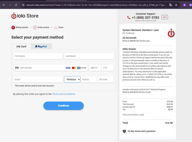 Iolo Technologies checkout page showing Iolo Technologies promo code box | Screenshot taken by SimplyCodes community member on Jul 23, 2025