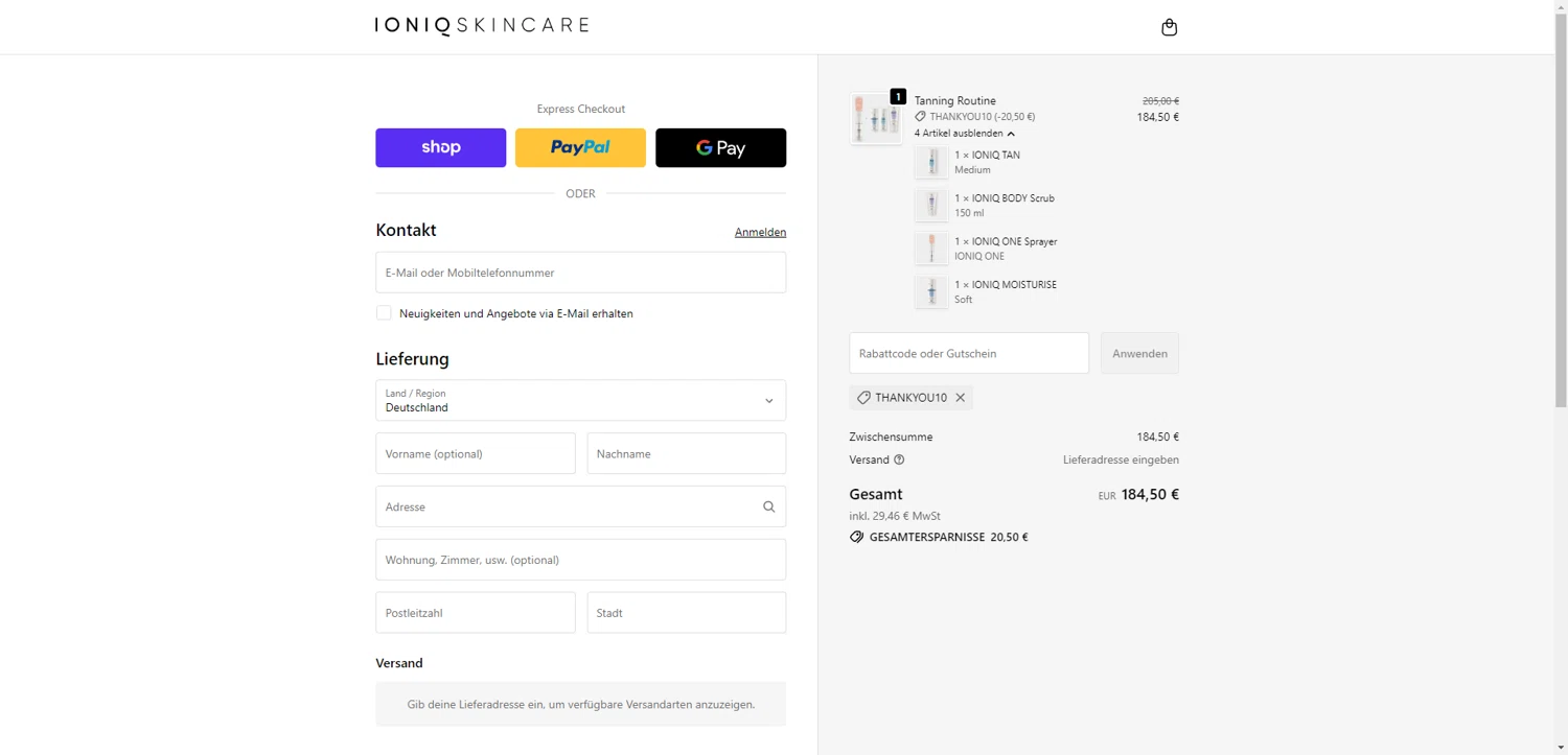 IONIQ Skincare checkout page showing IONIQ Skincare promo code box | Screenshot taken by SimplyCodes community member on Dec 31, 2025