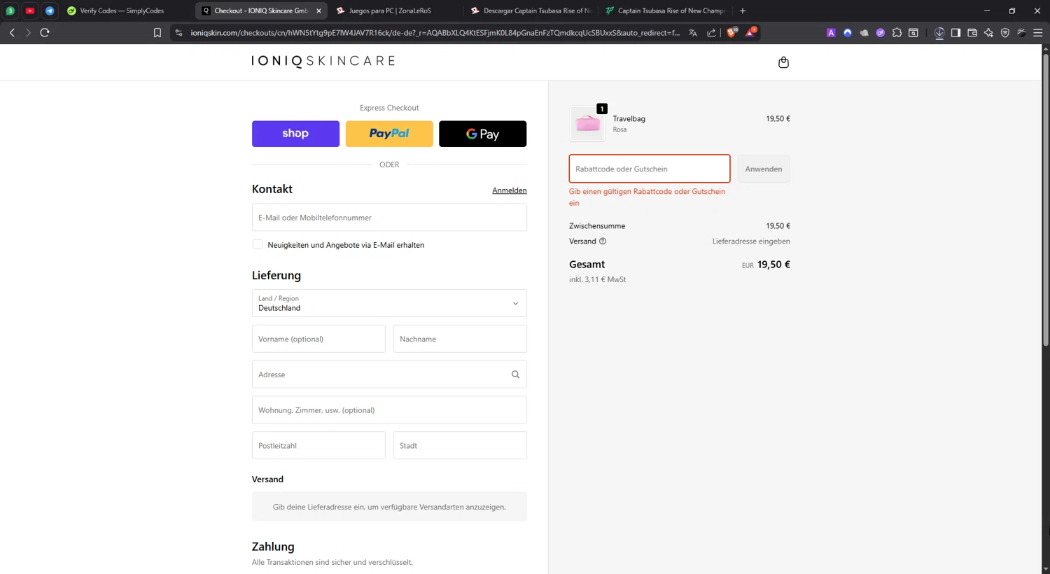 IONIQ Skincare promo code screenshot showing code Thankyou10 applied at IONIQ Skincare checkout page. Uploaded by SimplyCodes community member lisethchirino on Nov 30, 2025