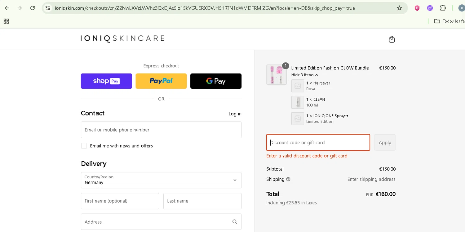 IONIQ Skincare promo code screenshot showing code SUN30 applied at IONIQ Skincare checkout page. Uploaded by SimplyCodes community member NobleSentinel8535 on Jul 2, 2025