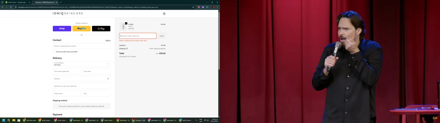 IONIQ Skincare promo code screenshot showing code Friends20 applied at IONIQ Skincare checkout page. Uploaded by SimplyCodes community member BrilliantSaver7516 on Nov 25, 2025