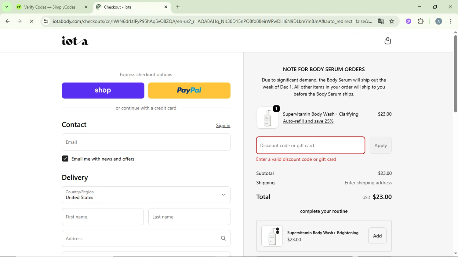 iota body discount code screenshot showing code DAY9 applied at iota body checkout page. Uploaded by SimplyCodes community member DiscountVirtuoso6243 on Dec 20, 2025