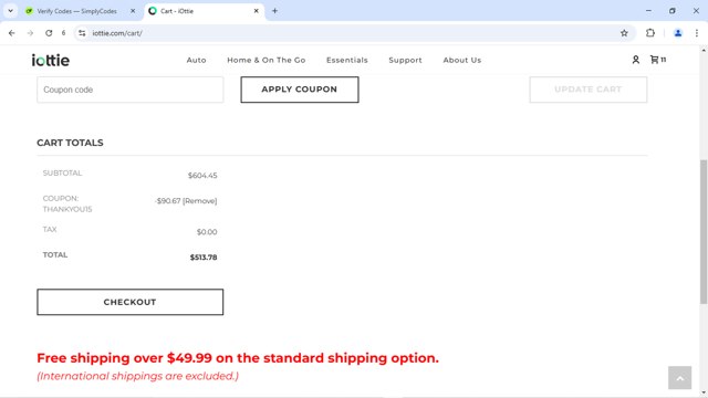 Iottie checkout page showing Iottie promo code box | Screenshot taken by SimplyCodes community member on Jul 1, 2025