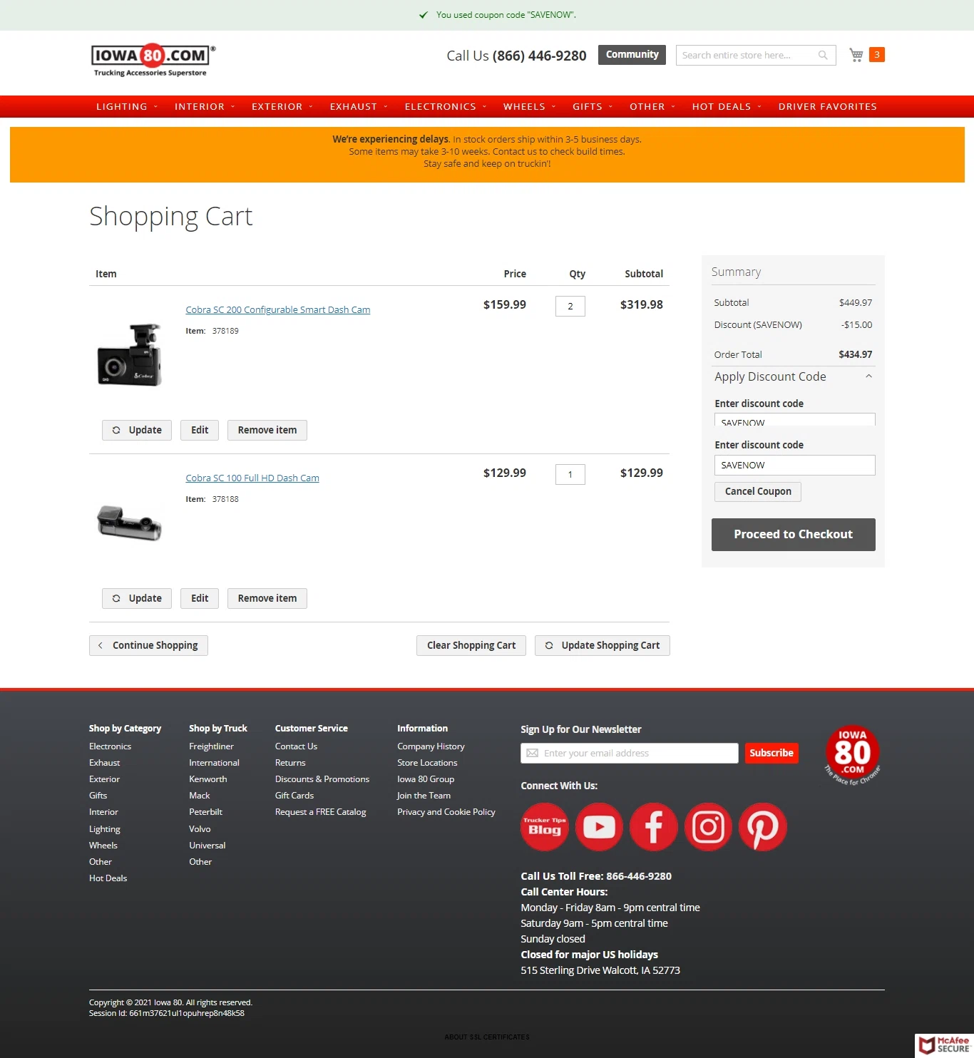 Iowa80.com checkout page showing Iowa80.com discount code box | Screenshot taken by SimplyCodes community member on Apr 22, 2021