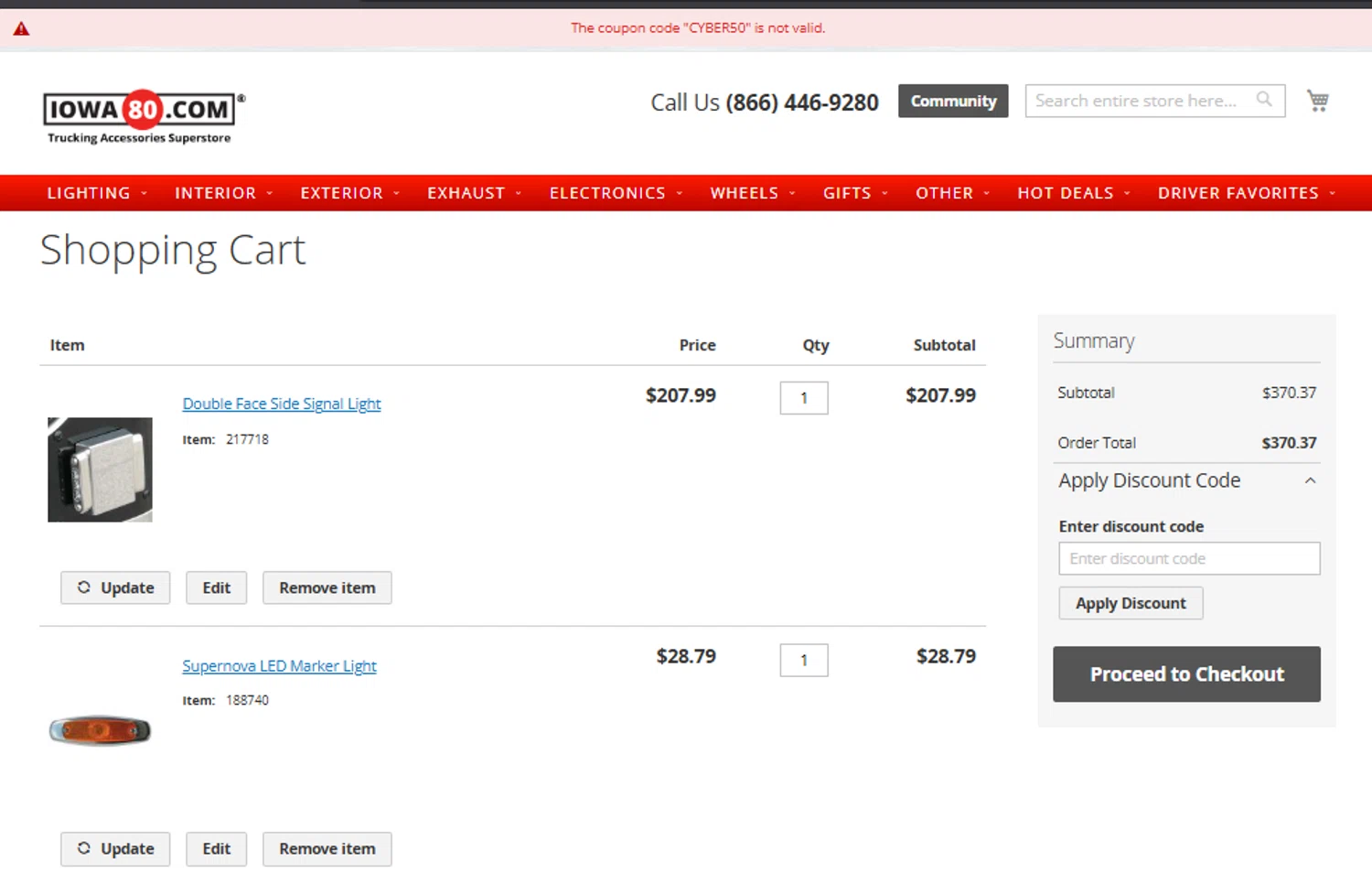 Iowa80.com discount code screenshot showing code CYBER50 applied at Iowa80.com checkout page. Uploaded by SimplyCodes community member CashSaver3941 on Dec 9, 2025