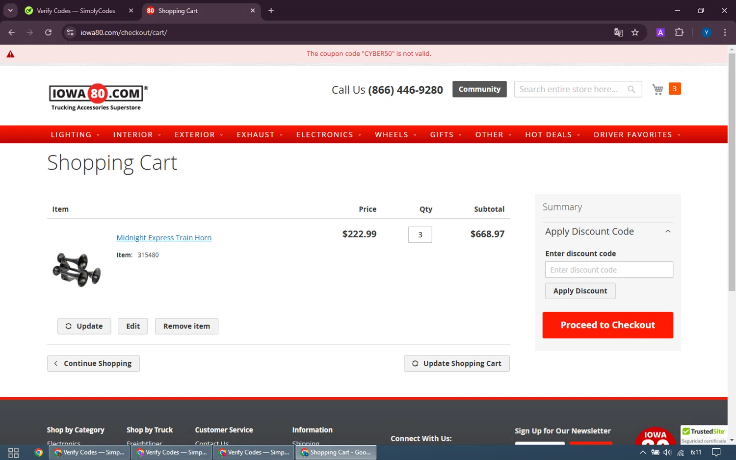 Iowa80.com checkout page showing Iowa80.com discount code box | Screenshot taken by SimplyCodes community member on Dec 28, 2024