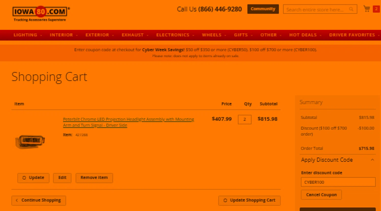 Iowa80.com checkout page showing Iowa80.com discount code box | Screenshot taken by SimplyCodes community member on Nov 28, 2024