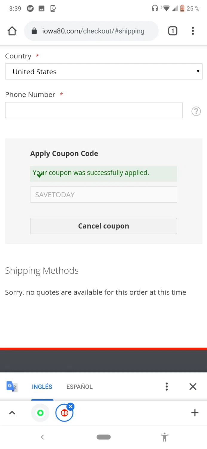 Iowa80.com checkout page showing Iowa80.com discount code box | Screenshot taken by SimplyCodes community member on May 4, 2021