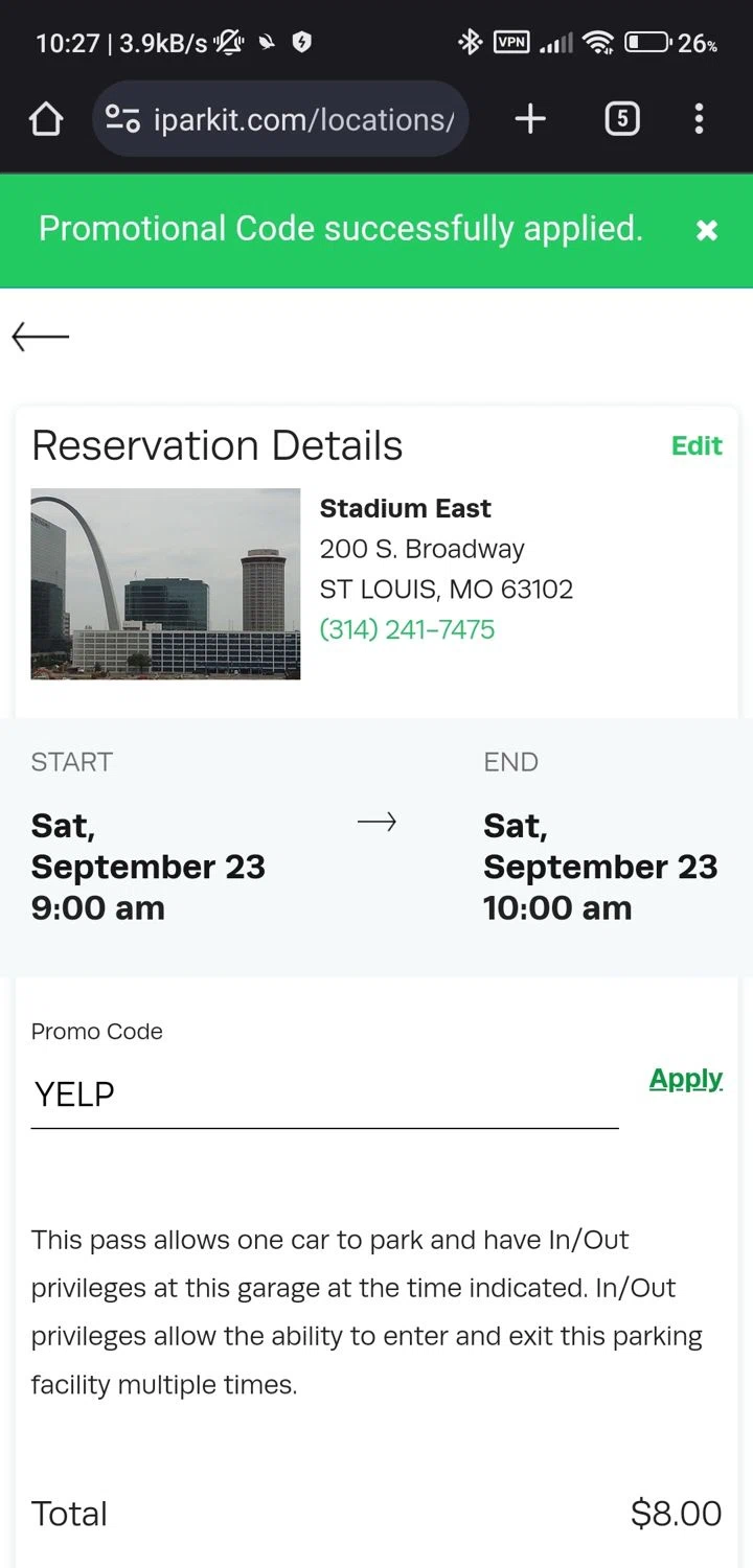 iParkit checkout page showing iParkit promo code box | Screenshot taken by SimplyCodes community member on Sep 23, 2023