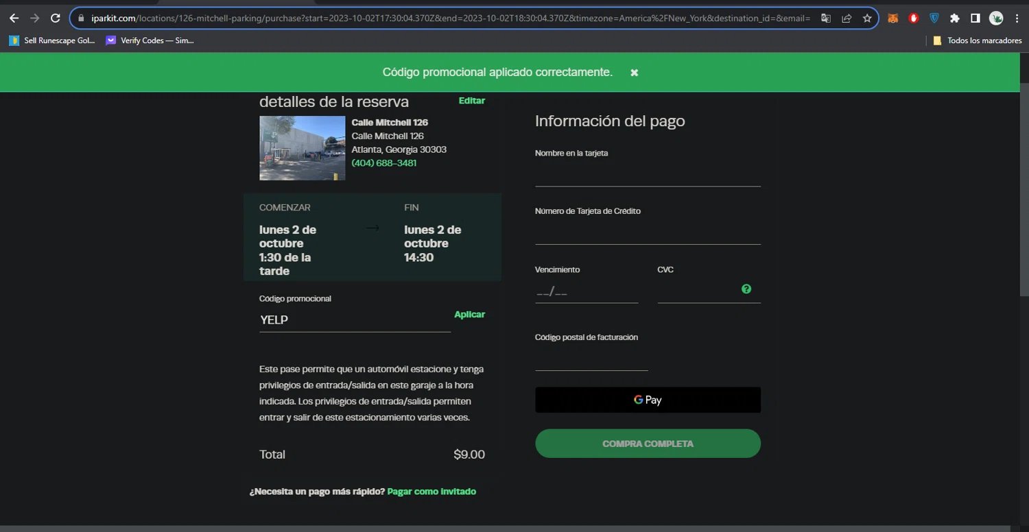 iParkit checkout page showing iParkit promo code box | Screenshot taken by SimplyCodes community member on Oct 2, 2023