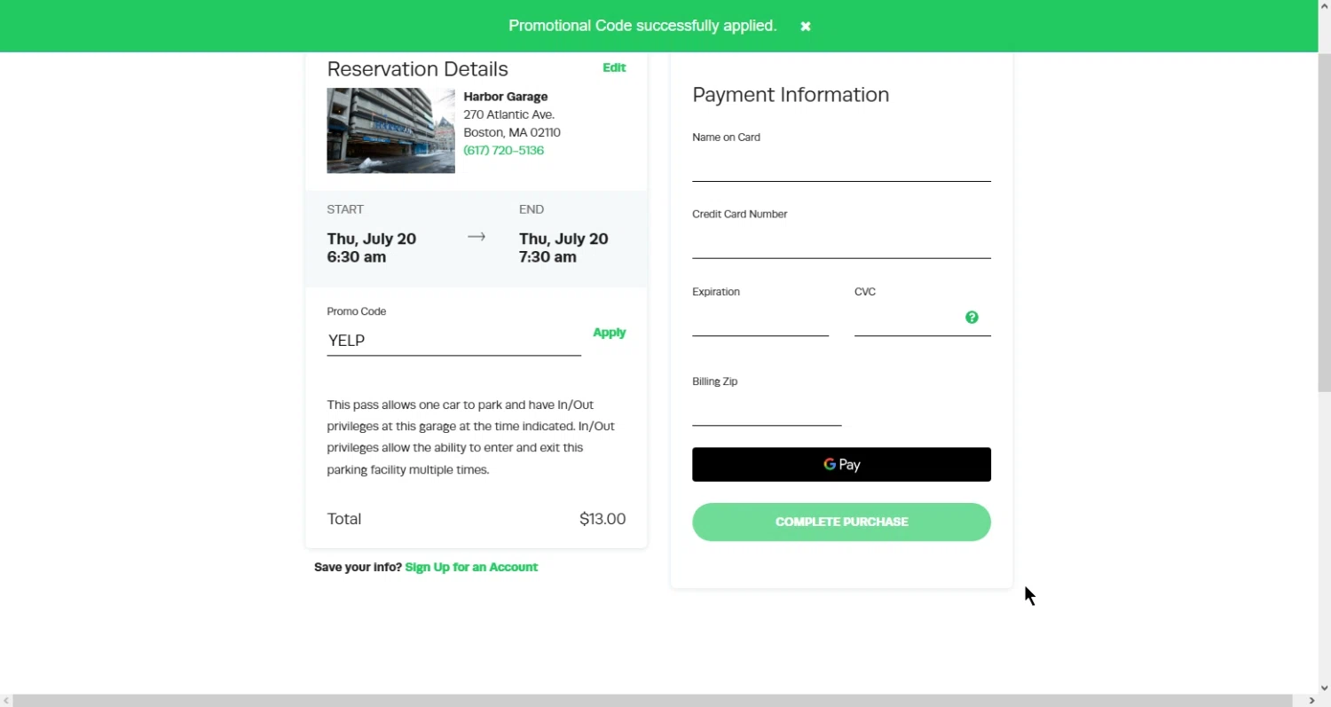 iParkit checkout page showing iParkit promo code box | Screenshot taken by SimplyCodes community member on Jul 20, 2023