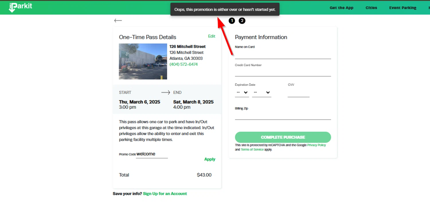iParkit promo code screenshot showing code welcome applied at iParkit checkout page. Uploaded by SimplyCodes community member SimplyCVerlie on Feb 27, 2025