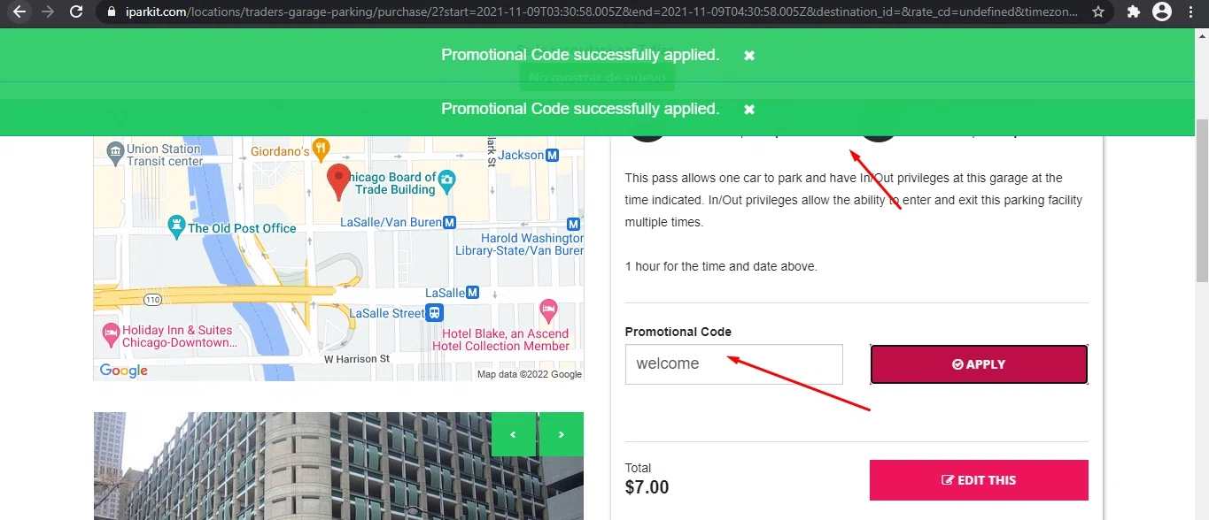 iParkit checkout page showing iParkit promo code box | Screenshot taken by SimplyCodes community member on Jun 4, 2022