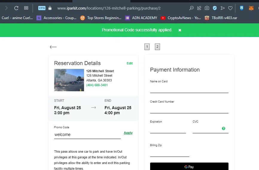 iParkit checkout page showing iParkit promo code box | Screenshot taken by SimplyCodes community member on Mar 14, 2023